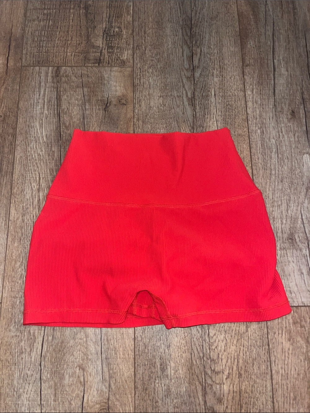 Amazon Women’s High-Waist Ribbed Athletic Shorts in Bright Red